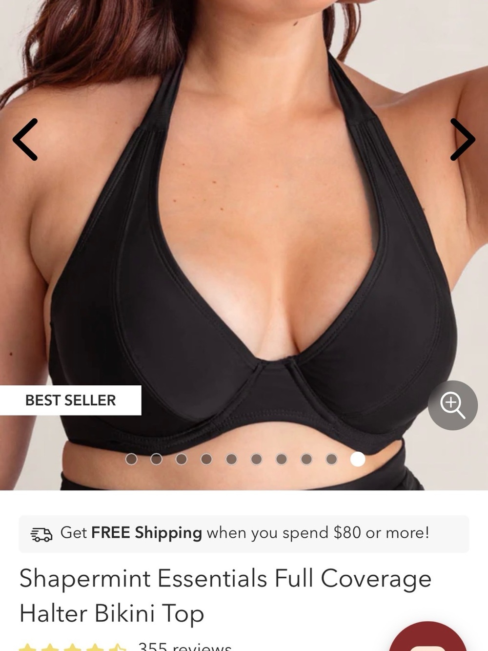 Shapermint Essentials Full Coverage Halter Black Bikini Top XL